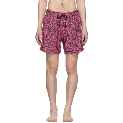 Amiri Wide-leg Mid-length Leopard-print Swim Shorts In Npk Neon Pk