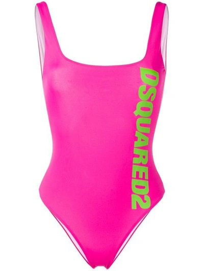 Dsquared2 Logo Print Lycra One Piece Swimsuit In Pink