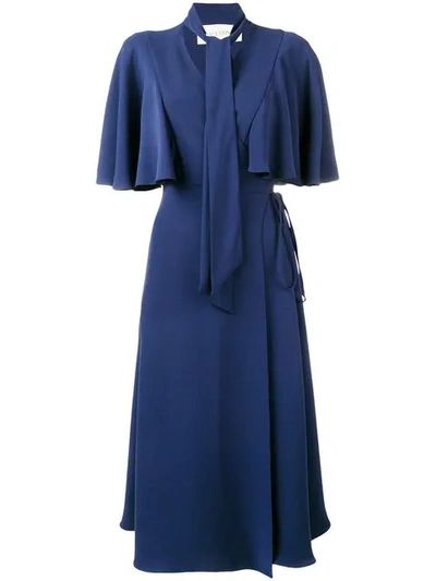 Valentino Cape Sleeve Midi Dress In Blue
