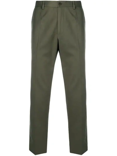 Dolce & Gabbana Logo Trim Slim-fit Trousers In Green