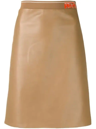 Prada Logo Band Midi Skirt In F0040 Cammello