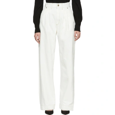 Goldsign The Wide Leg Pleat Front Trousers In Pearl