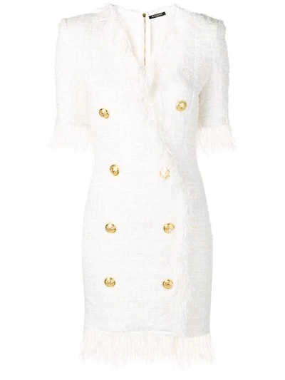 Balmain Tweed Dress With Wool And Cotton In White