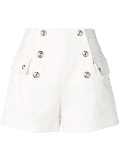 Balmain High-rise Cotton-tweed Shorts In White