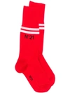 N°21 Striped Logo Socks In Red