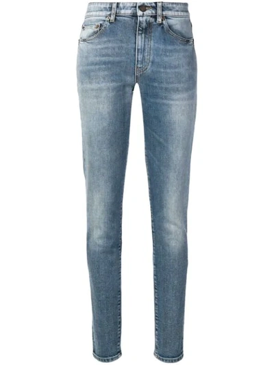 Saint Laurent Sl Embroidered Skinny Jeans In Blue