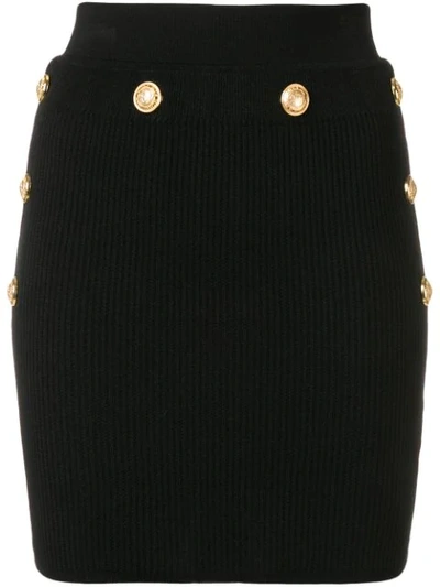 Balmain Knitted Button Mini Skirt In Black