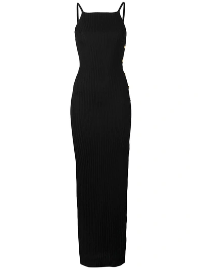 Balmain Knit Side Slit Dress In Black