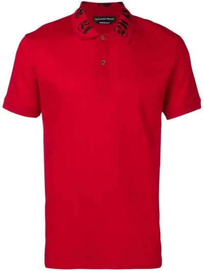 Alexander Mcqueen Embroidered Collar Polo Shirt In Red