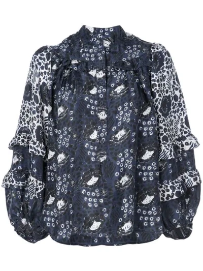 Apiece Apart Multiple Pattern Ruffle Blouse In Blue