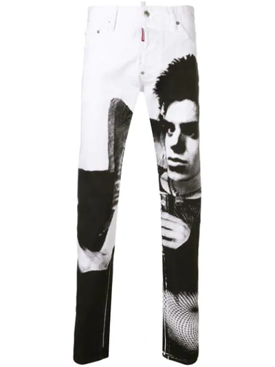 Dsquared2 Cool Guy Leopard Print Tapered Jeans In White