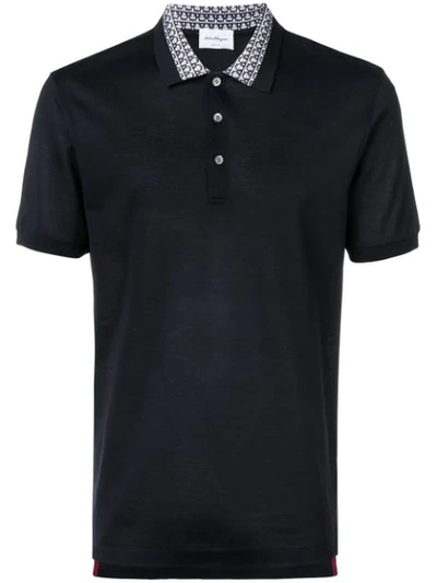 Ferragamo Contrasting Collar Polo Shirt In Black