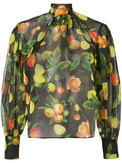 Msgm Fruit Print Blouse In Green