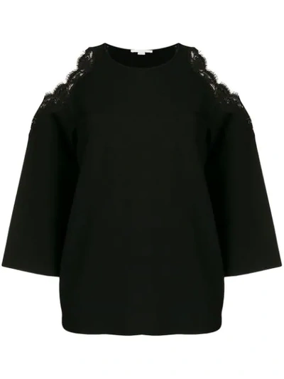 Stella Mccartney Lace Trim Cold Shoulder Sweater In Black