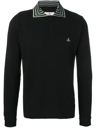 Vivienne Westwood Striped Collar Polo Shirt In Black