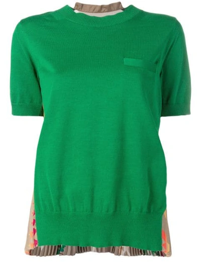 Sacai Pleated Knit Top In Green