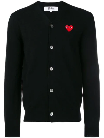Comme Des Garçons Play Heart Patch Knitted Cardigan In Black