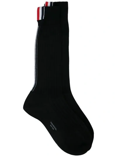 Thom Browne Ribbed Knit Socks In Black
