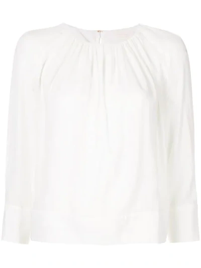 Ballsey Gathered Neck Cropped Blouse In White