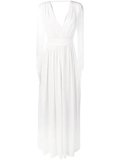 Alberta Ferretti Long Jersey Dress With Fringes In White