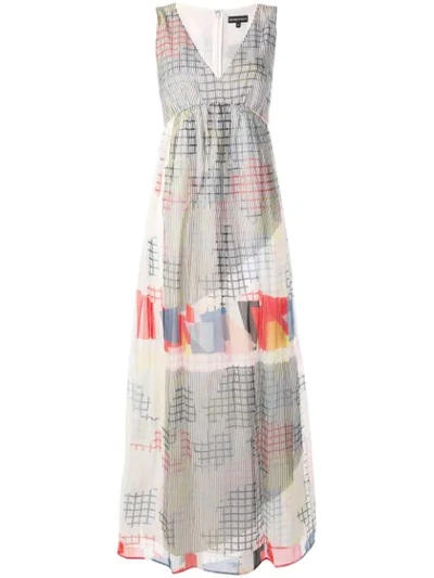Emporio Armani V-neck Geometric Print Dress In White