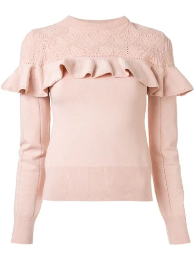 Erdem Joceline Pointelle-trimmed Ruffled Knitted Jumper In Pink