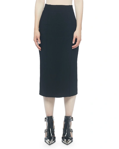 Alexander Mcqueen Ribbed Back-slit Pencil Skirt In Black