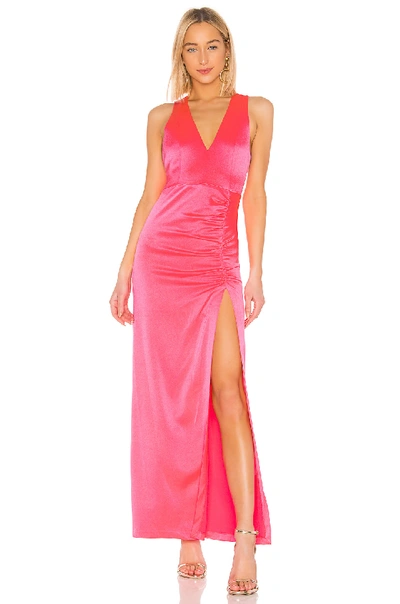Alice And Olivia Diana Racerback V-neck High-slit Column Gown In Neon Pink