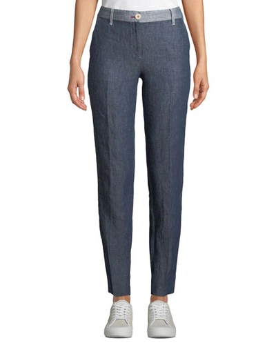 Emporio Armani Slim-leg Linen-denim Pants In Blue