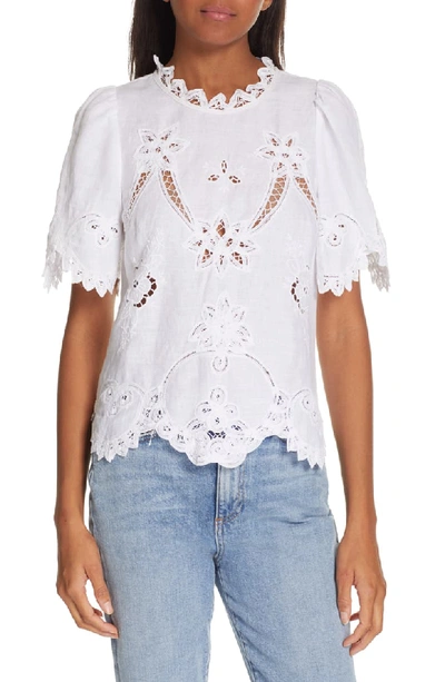 Rebecca Taylor Terri Embroidered Short-sleeve Top In Milk
