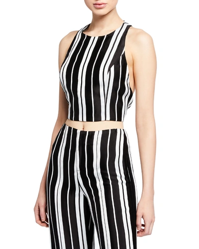 Alice And Olivia Tru Racerback Fitted Crop Top In Black/white