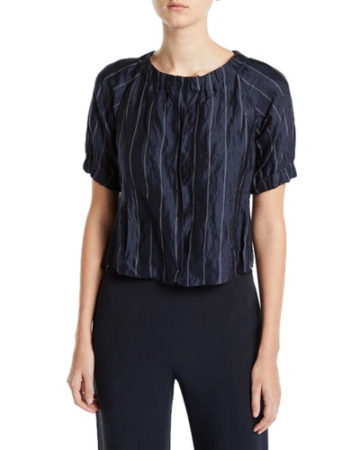 Emporio Armani Striped Crinkled Button-front Blouse In Blue