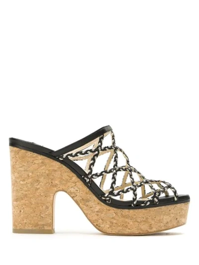 Jimmy Choo Dalina 100 Braided Leather Platform Mules In Black Gold