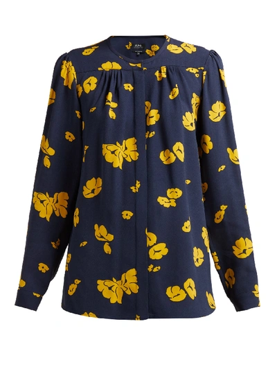 Apc Serena Floral-print Crepe Blouse In Marine