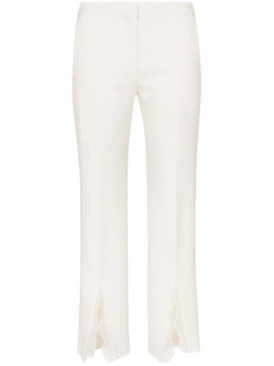 Alexander Mcqueen Lace Trim Wool Blend Slim Leg Trousers In White