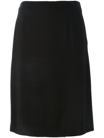 Pre-owned Jean Louis Scherrer Vintage Chevron Pattern Skirt In Black