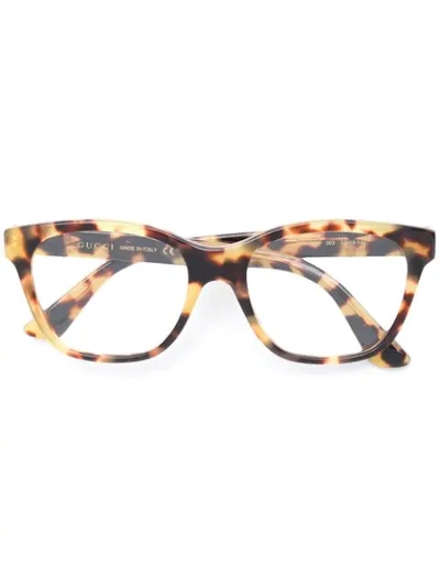 Gucci Rectangle Frame Glasses In 棕色