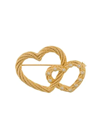 Pre-owned Dior 1970's Linked Hearts Brooch In Gold