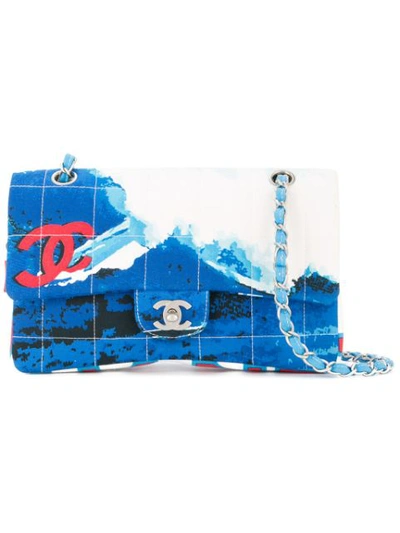 Pre-owned Chanel Vintage Surf-print Quilted Shoulder Bag - Blue