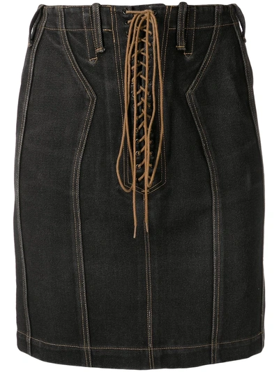 Pre-owned Alaïa High-waist Denim Skirt In Black