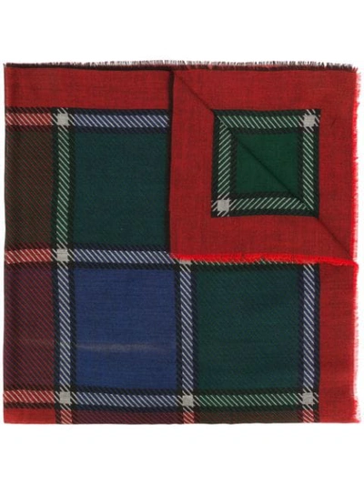 Pre-owned Saint Laurent Checked Frayed Scarf In Red