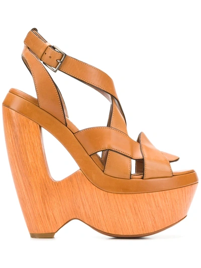 Pre-owned Alaïa 2000's Cutout Wedge Sandals In Brown