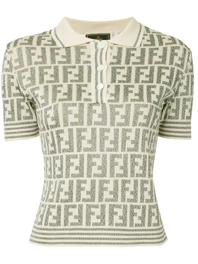 Fendi Vintage Monogram Knitted Polo Shirt - Neutrals