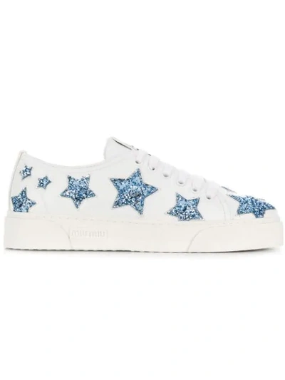 Miu Miu Glitter Stars Sneakers In White