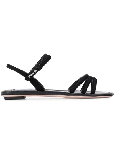 Prada Logo Plaque Flat Sandals In Black