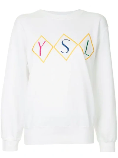 Pre-owned Saint Laurent Embroidered Logo Sweatshirt In White