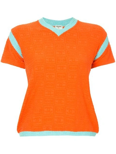 Pre-owned Chanel 2002 Cc Embossed Terry Top In Orange