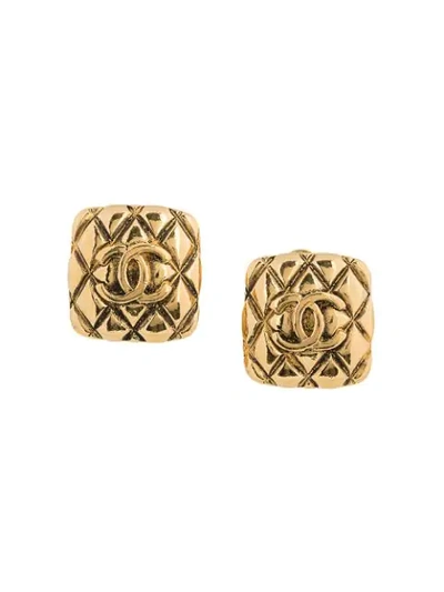 Pre-owned Chanel Vintage Cc Square Earrings - Gold