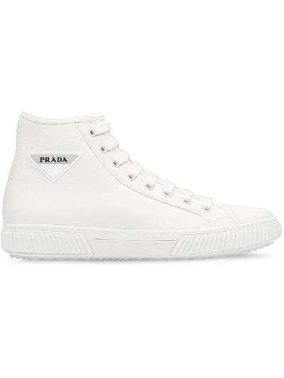 Prada Logo-patch High-top Leather Trainers In White