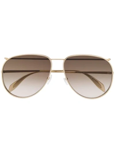 Alexander Mcqueen Aviator Sunglasses In Gold